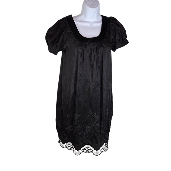 Vtg Y2k Voom By Joy Han Black Silk Eyelet Dress New Deadstock - Picture 1 of 10